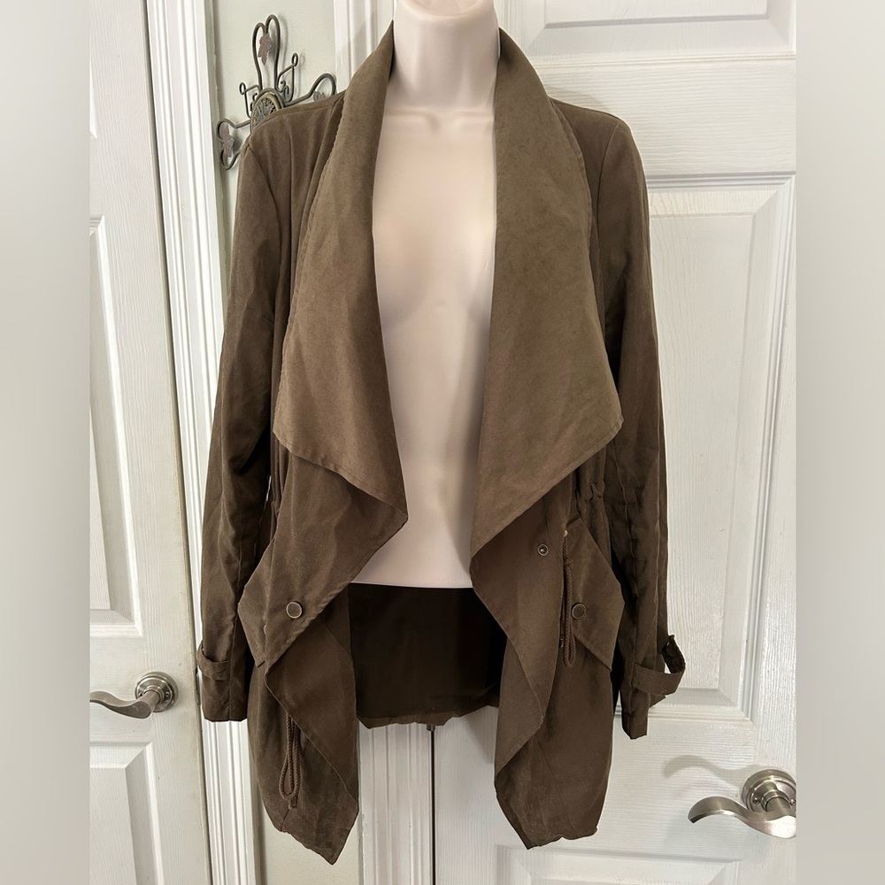 Women's Olive Faux Suede Drapey Jacket Morgan de Toi Utility EU Sz 40 US Medium